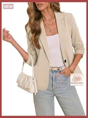 Point Collar 3/4 Sleeve Blazer Business Casual Work Jacket Classic Chic